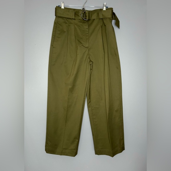 Banana Republic Womens 8 Cruz Pleated Wide Leg Chino Pants Olive Green Belted - Picture 2 of 16